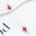 DIY metal beading bar with red flower charms for keychain and craft jewelry making projects. - Flower Style / Red