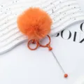 Orange fluffy pom pom keychain cute plush bag charm DIY beaded metal accessory for keys - Orange
