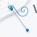 Blue silver metal beaded hook DIY Christmas tree decoration ornament small hook pendant accessory - Sky Blue