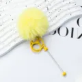 Yellow fluffy pom pom keychain plush bag charm cute accessory for keys and handbags - Yellow