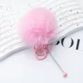Pink fluffy pom pom keychain cute plush bag charm metal ring pendant accessory - Candy Pink