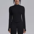 Black long sleeve zip up activewear jacket and leggings yoga set for women fitness run - S / Tops / Black