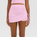 Pink high-waist ruched athletic skort detail, breathable nude-feeling yoga workout skirt. - S / Bottoms / Sakura Pink