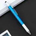 Blauwe multifunctionele balpen met geïntegreerde liniaal en stylus tip voor touchscreens. - Hemelsblauw