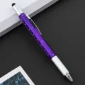Multifunctionele 6-in-1 gereedschapsbalpen met liniaalschaal, touchscreen stylus en paarse afwerking. - Paars
