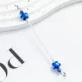 DIY metal beading rod with glossy blue flower beads, zipper pull and keychain accessory. - Flower Style / Dark Blue