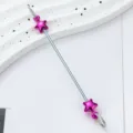 DIY beaded metal rod with pink star charms for handmade keychains and bag pendants crafting. - Pentagram Style / Rose Red