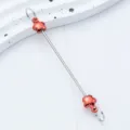 Metal DIY beading rod with red flower beads for keychain accessory and handmade craft making. - Flower Style / Orange Red