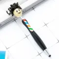 Cute plush doll head ballpoint pen with capacitive stylus tip and creative multi-functional design. - Black