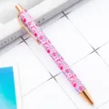 Pink metal retractable ballpoint pen with cute heart and love pattern, elegant rose gold clip. - Valentine's Day Model A-Pink