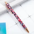 Retractable Metal Ballpoint Pen Pink Leopard Print Cute Design Rose Gold Trim Office Writing - Large Leopard Pink