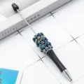 Penna a Sfera con Perle di Rosa DIY Fiore Colorato Strass Cancelleria Scolastica - Punta a Proiettile 1.0 / Nero