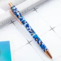 Retractable ballpoint pen with trendy blue pattern, rose gold metal clip and tip for office stationery. - Large Leopard Blue