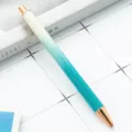 Gradient glitter metal ballpoint pen, stylish press ballpen with rose gold trim for gifts. - Peacock Blue & Yellow Gradient