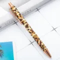 Leopard Print Metal Ballpoint Pen with Rose Gold Clip Click Writing Pen Transfer Film - Large Leopard Yellow