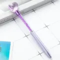 Purple heart crystal ballpoint pen with shiny sequins, elegant office stationery gift. - Purple