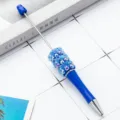 Penna a sfera decorata con rose in strass fai-da-te, simpatica penna glitter creativa. - Punta a Proiettile 1.0 / blu fluorescente