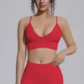 Red seamless sports bra high waist yoga set activewear gym workout fitness outfit for women - S / Tops / Red