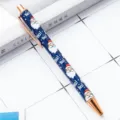 Cute Christmas ballpoint pen with Santa Claus pattern, blue barrel and rose gold accents. - Christmas Blue Style 1