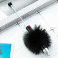 DIY four color pom pom beaded pen cute student multi color plush ballpoint pen stationery - Black (Pom-pom Style)