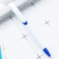 White and blue plastic ballpoint pen, office stationery and student writing pen with large clip. - White Barrel - Blue