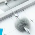DIY four-color pom-pom beaded ballpoint pen, cute plush pen for student school and office use. - Silver (Pom-pom Style)