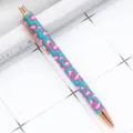 Cute leopard print retractable ballpoint pen with metal clip and vibrant turquoise finish. - Small Leopard Print - Peacock Green
