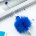 DIY 4-Color Fluffy Pom-Pom Beaded Ballpoint Pen Cute Student Journal Stationery Tool - Blue (Pom-pom Style)