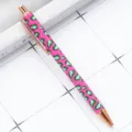 Pink leopard print ballpoint pen with metallic rose gold clip, cute click design for office. - Small Leopard Print Rose Red