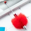 DIY 4-Color Pompom Beaded Ballpoint Pen Cute Fluffy Plush Pen Student Stationery Gift - Red (Pom-pom Style)