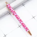 Cute purple leopard print retractable ballpoint pen with rose gold metal trim for school office - Small Leopard Print Purple