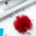 DIY fluffy pom pom beaded ballpoint pen with cute red plush ball for student writing daily. - Wine Red (Pom-pom Style)
