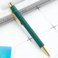 Donkergroene zeshoekige plastic balpen met gouden clip, klikpen variant voor kantoor cadeaus. - Donkergroen