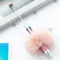 DIY multi-color furry ballpoint pen with fluffy pink pompom and decorative bead stem. - Pink (Pom-pom Style)