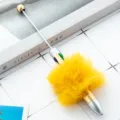 DIY four-color fluffy ball beaded pen, multi-color plush ball retractable ballpoint pen. - Gold (Pom-pom Style)