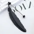 Marcapáginas de pluma de metal negro con alfiler perlado, elegante clip de página lector. - Negro