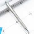 Silver brushed metal retractable ballpoint pen, sleek office writing instrument SKU. - Stainless Steel