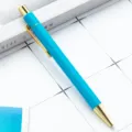 Turquoise zeshoekige balpen in macaron-stijl met goudkleurige accenten, handige klikpen. - Hemelsblauw