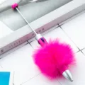 Colorful fluffy pom-pom multi-color ballpoint pen with telescopic pointer for student use. - Rose Red (Pom-pom Style)