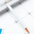 White metal ballpoint pen with rose gold trim, elegant retractable office writing pen. - White with Rose Gold Parts