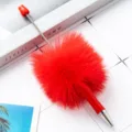 Roter flauschiger Bommel Kugelschreiber kreatives Schülergeschenk süße Schreibwaren Deko Stift - Rot