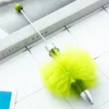 DIY multi-color pom pom beaded ballpoint pen, cute fluffy student stationery and journal supply. - Matcha Green (Pom-pom Style)