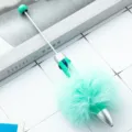DIY 4-color pom pom beaded ballpoint pen cute student journaling stationery supply item. - Teal (Pom-pom Style)