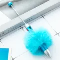 DIY four-color fluffy ballpoint pen cute student creative multi-color plush pom-pom pen - Sky Blue (Pom-pom Style)