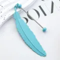 Marcapáginas de pluma de metal azul con diseño de pin de cuentas, elegante marcador. - Azul Caramelo