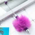 DIY fluffy pom pom ball beaded ballpoint pen cute student decorative writing stationery supply - Dark Purple (Pom-pom Style)