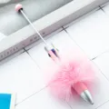 DIY four-color fluffy pom pom ballpoint pen with metal pointer, cute student stationery. - Candy Pink (Pom-pom Style)