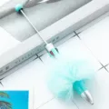 Blue fluffy pom-pom 4-color ballpoint pen, cute student stationery and journaling supply. - Candy Blue (Pom-pom Style)