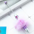 DIY 4-color plush pom-pom beaded ballpoint pen, cute student journal writing pen. - Candy Purple (Pom-pom Style)