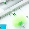 Neon Green Fluffy Pom Pom 4-Color Ballpoint Pen Cute Student DIY Beaded Writing Pen - Candy Green (Pom-pom Style)